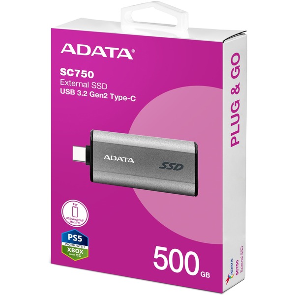 ADATA External SSD SC750 500 GB, Externe SSD (schwarz/titan, USB-C 3.2 Gen 2 (10 Gbit/s)) - Bild 7