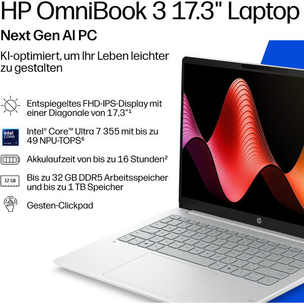 HP OmniBook 3 17-dg0050ngx, Notebook (silber, Intel® Core™ Ultra 5 225U, Intel® Graphics, 8 GB DDR5, 256 GB (256 GB SSD), Windows 11 Home) - Bild 6