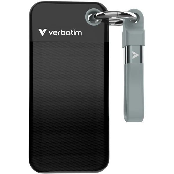 Verbatim Pocket SSD 1 TB, Externe SSD (schwarz/grau, USB-C 3.2 Gen 2 (10 Gbit/s), mit Schlüsselring und Kabelhalter)