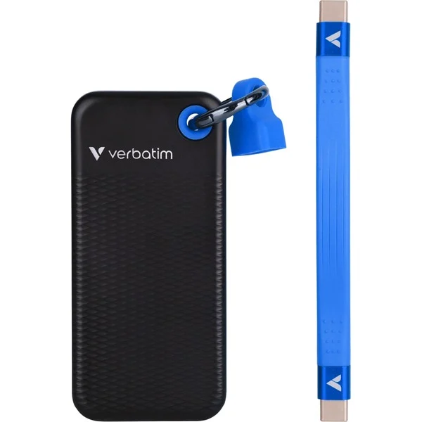 Verbatim Pocket SSD 2 TB, Externe SSD (schwarz/blau, USB-C 3.2 Gen 2 (10 Gbit/s), mit Schlüsselring und Kabelhalter) - Bild 2
