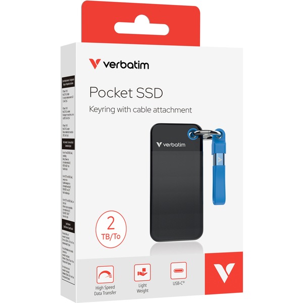 Verbatim Pocket SSD 2 TB, Externe SSD (schwarz/blau, USB-C 3.2 Gen 2 (10 Gbit/s), mit Schlüsselring und Kabelhalter) - Bild 4